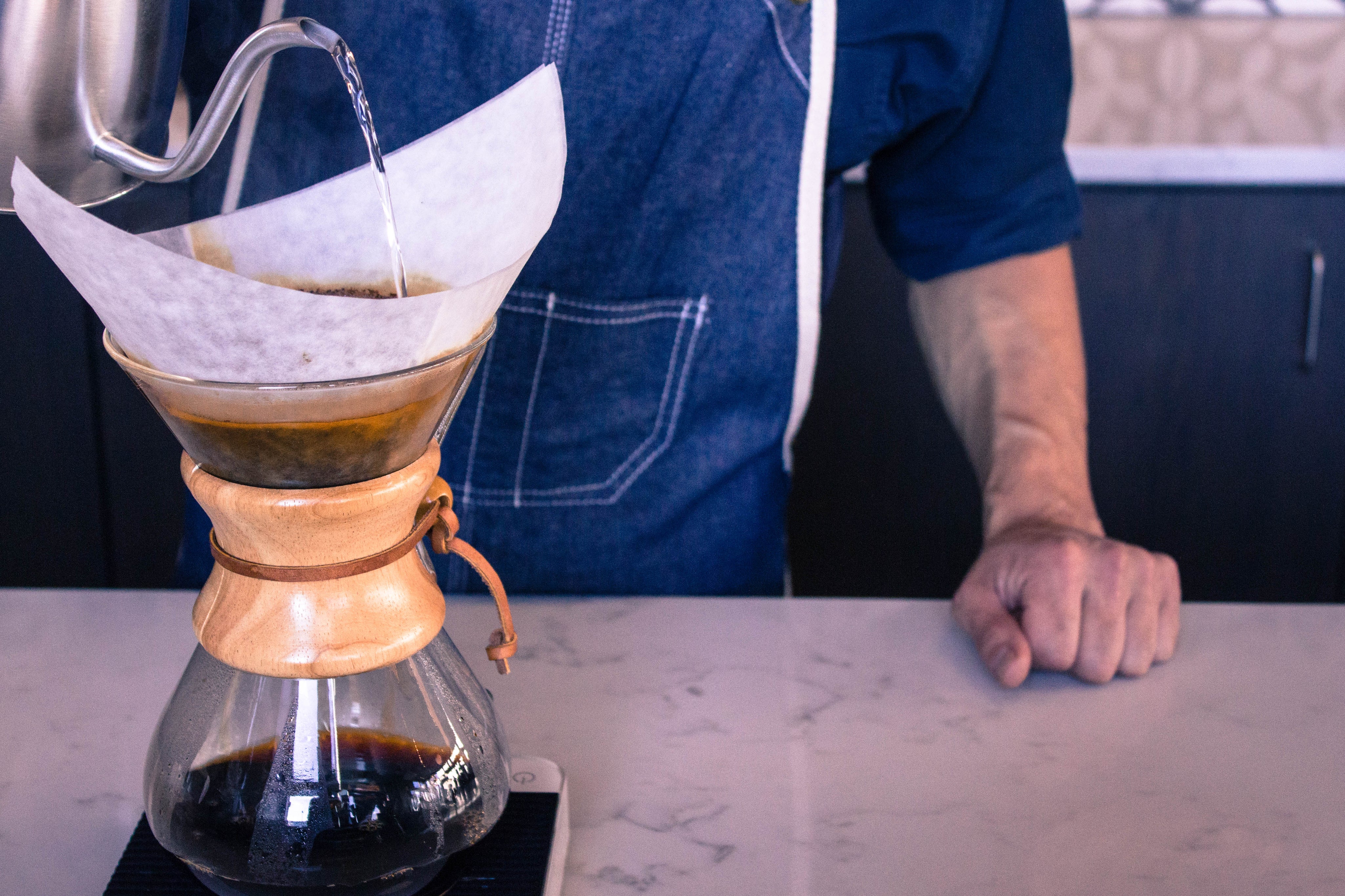 Hand Brewing on a Chemex Coffee Maker at a Kaldi's Coffee cafe