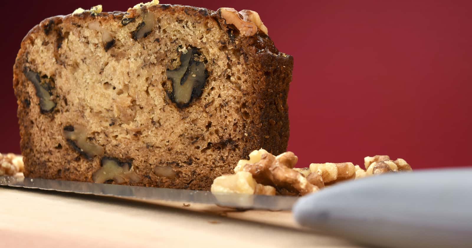 Sliced banana bread with walnuts