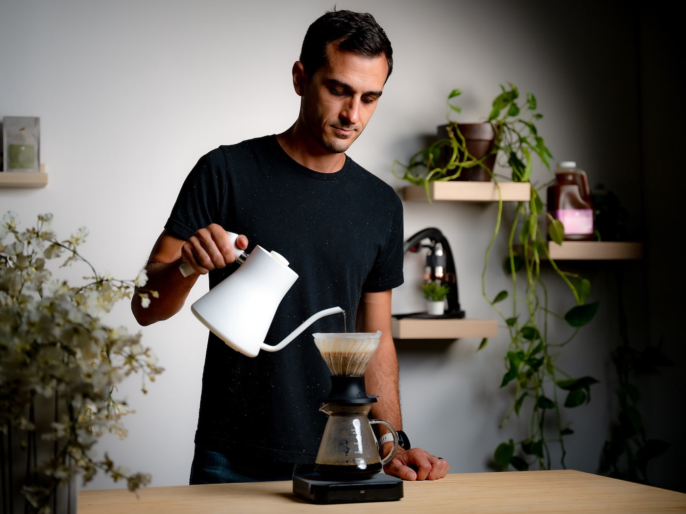 Rob making coffee on the Hario Switch