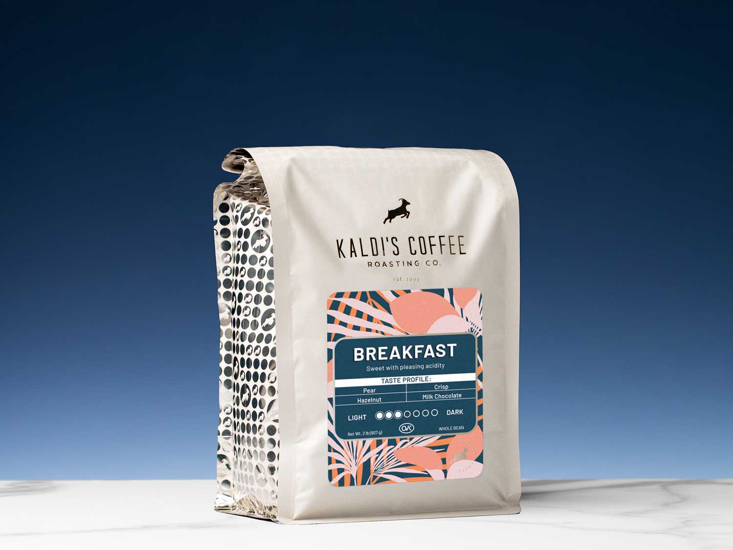 Image of a 2 pound bag of Kaldi's Coffee Breakfast Blend