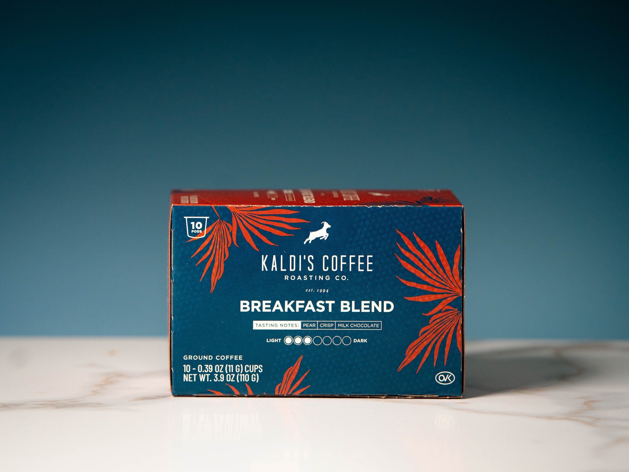 Back side of Box of Breakfast Blend Coffee Pods by Kaldi's Coffee