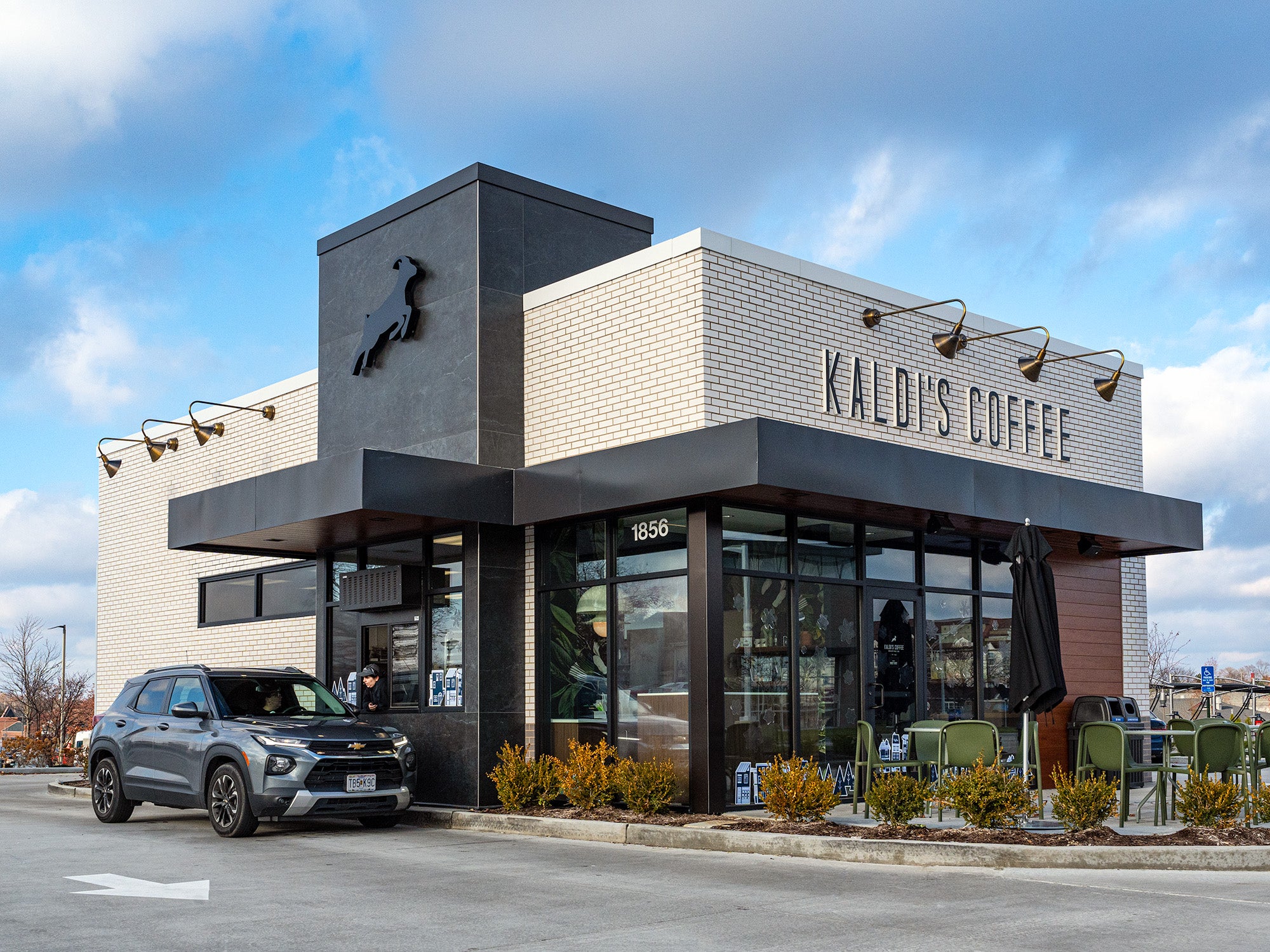 Outside view of Kaldi's Coffee Drive Through cafe in St. Charles